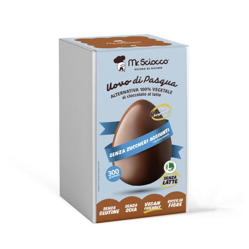 Uovo di Pasqua ALTERNATIVA 100% VEGETALE al cioccolato al latte senza zuccheri aggiunti - 300g Mr. Sciocco 