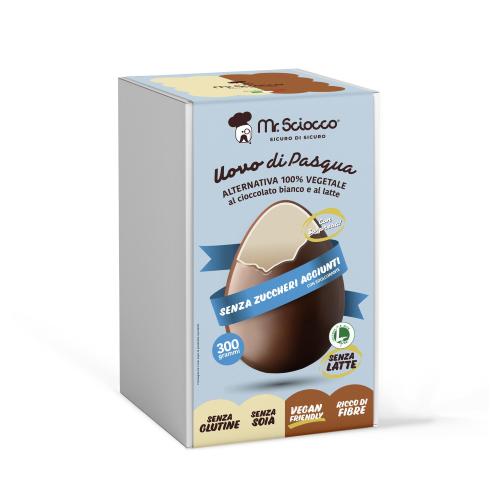 Uovo di Pasqua Bigusto ALTERNATIVA 100% VEGETALE al cioccolato bianco e al latte senza zuccheri aggiunti - 300g Mr. Sciocco 